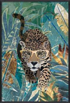 Плакат Curious Jaguar in the gold and green jungle