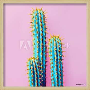 Плакат с рамка Set Neon Cactus. Minimal creative stillife