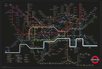 Плакат с рамка Transport For London - Black Map + UHB