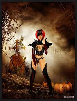 Плакат с рамка Goth girl in cemetary on halloween night