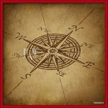 Плакат с рамка Compass rose in perspective with grunge texture